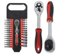 Spares2go 27 Piece 1/4" Ratchet Wrench, Socket & Driver Bit Set (Torx, Phillips, Flat, Hex, Allan Key, Security, 3mm - 14mm