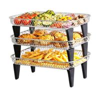 SPARES2GO 3 Tier Rack Basket Kit for Ninja AF300UK AF400UK AF451UK AF500UK Air Fryer (3 Racks + 12 Silicone Feet)