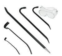 Spares2Go 5 Piece Crowbar Long Wrecking Crow Bar Steel Flat Large Pry Kit + Safety Goggles