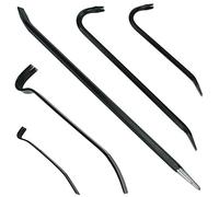 SPARES2GO 5 Piece Crowbar, Long Wrecking Rod & Flat Pry Bar Demolition Set | Complete set: 60cm, 45cm, 38cm, 30cm, 18cm, Builders' Renovation Drop Forged Steel Bars