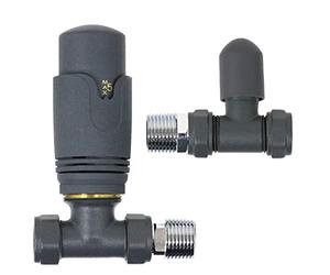 SPARES2GO Anthracite Thermostatic Radiator Brass Valve Set Straight Inline 15mm x 1/2" TRV