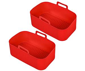 SPARES2GO Basket Compatible with EMtronics EMDAF9LD 9L Dual Air Fryer Drawer Liner Silicone (Pack of 2, Red)