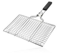 Spares2Go Bbq Grill Basket With Folding Wooden Handle Stainless Steel Lockable Lid For Fish Vegetables & Meat Outdoor Cooking Stor