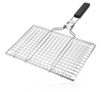 SPARES2GO BBQ Grill Basket with Folding Wooden Handle Stainless Steel Lockable Lid for Fish Vegetables & Meat Outdoor Cooking Storage Bag Sleeve