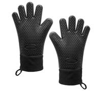 Spares2Go Bbq Grilling Gloves Heat Resistant Non Slip Silicone Forearm Protection Barbecue Grill Oven Mitts (Large, Black)