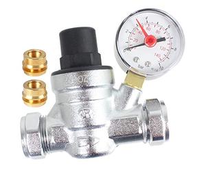 SPARES2GO Boiler Pressure Reducing Regulator Valve with Gauge for 22mm & 15mm Copper Piping