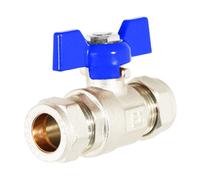 Spares2Go Butterfly Lever Compression Ball Valve Quarter Turn Water Isolation Stop Kit (15mm, Blue Handle)