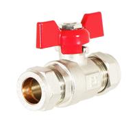 Spares2Go Butterfly Lever Compression Ball Valve Quarter Turn Water Isolation Stop Kit (15mm, Red Handle)