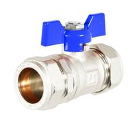 Spares2Go Butterfly Lever Compression Ball Valve Quarter Turn Water Isolation Stop Kit (22mm, Blue Handle)