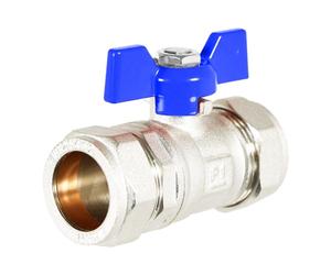 SPARES2GO Butterfly Lever Compression Ball Valve Quarter Turn Water Isolation Stop Kit (22mm, Blue Handle)