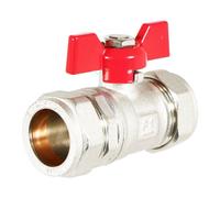 Spares2Go Butterfly Lever Compression Ball Valve Quarter Turn Water Isolation Stop Kit (22mm, Red Handle)