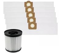 SPARES2GO Cartridge Filter + 5 SMS Dust Bags for Mac Allister MWDV16L-A MWDV20L-A MWDV30L-A 16L 20L 30L Vacuum Cleaner