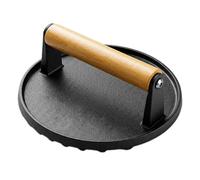 Spares2Go Cast Iron Burger Press Heavy Duty Bbq Meat Grilling Smasher Tool With Heat Resistant Wooden Handle (6.9" Diameter)