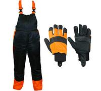 SPARES2GO Chainsaw Safety Bib & Brace (L) + Protective Gloves