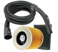 SPARES2GO Complete Pipe Hose Handle + Foam & Cartridge Filters Kit Compatible with Karcher Vacuum Cleaners (2 Metres)
