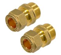 Spares2Go Compression Connector 10mm X 3/8" Bsp Male Straight Brass Pipe Coupler Adaptor Fitting (Pack Of 2)