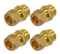 SPARES2GO Compression Connector 10mm x 3/8" BSP Male Straight Brass Pipe Coupler Adaptor Fitting (Pack of 4)