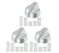 Spares2go Control Knobs/Dials for Indesit Oven Cooker & Hob (Pack of 3 + Adaptors, Silver)