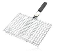 SPARES2GO Deep BBQ Grill Basket with Folding Wooden Handle Stainless Steel Lid for Chicken Fish Grilling Vegetables & Meat Outdoor Cooking Fire Pit 1.3" Capacity (33mm)