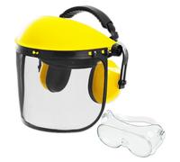 Spares2Go Face Shield Ear Defenders Safety Goggles Kit Adjustable Mesh Visor Eyes Ears Protection Ppe Set (One Size Fits All)