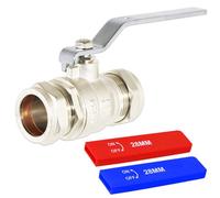 Full Bore Lever Ball Valve Isolating Stop Tap Kit with Blue (Cold) and Red (Hot) Handle Sleeves (28mm)
