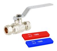 Full Bore Lever Ball Valve Isolating Stop Tap Kit with Blue (Cold) and Red (Hot) Handle Sleeves (15mm)