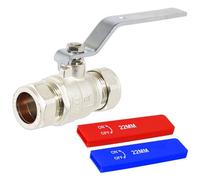 Full Bore Lever Ball Valve Isolating Stop Tap Kit with Blue (Cold) and Red (Hot) Handle Sleeves (22mm)