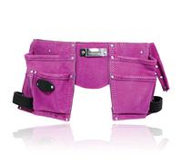 SPARES2GO Gardening Tool Belt Pink Double Leather 11 Pouch Purple Holder Adjustable Suede
