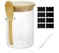 Spares2Go Glass Jar Airtight With Lid Spoon Overnight Oats Food Container 530Ml