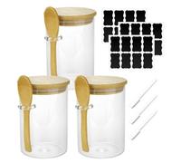 Spares2Go Glass Jars Airtight With Lid Spoon Overnight Oats Food Container 530Ml (3 Pack)