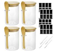 Spares2Go Glass Jars Airtight With Lid Spoon Overnight Oats Food Container 530Ml (4 Pack)