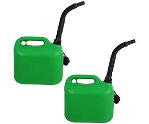 SPARES2GO Green Jerry Can with Flexible Spout (5 Litre, Pack of 2)