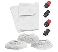 SPARES2GO Hand Tool Terry Cloth Pads Covers + 4 Brush Nozzles compatible with Karcher SC1.020 SC1020 SC1030 SC1030B Steam Cleaner