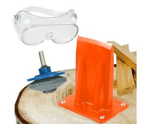 SPARES2GO Kindling Splitter Blade Sharpener Drill Attachment Safety Goggles High Visibility Log Wood Chisel Kit
