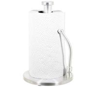 SPARES2GO Kitchen Roll Holder Weighted Base Stainless Steel Paper Towel Stand with Spring Tension Arm (Silver)