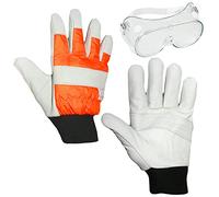 Spares2go Large Hi Visibility Chainsaw Protective Gloves - Size 10 - Both Hands Protected by Ballistic Padding + Safety Goggles