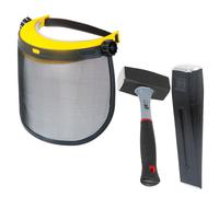 Spares2Go Log Splitter Safety Kit (Splitting Chisel Wedge + 4Lb Lump Hammer + Mesh Visor Shield)