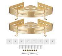 Spares2go Luxury Shower Corner Shelf Storage Rack Bathroom Kitchen Bedroom Caddy Organiser (Brushed Gold, Pack of 2)