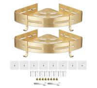 Spares2Go Luxury Shower Corner Shelf Storage Rack Bathroom Kitchen Bedroom Caddy Organiser (Brushed Gold, Pack Of 2)
