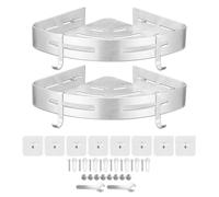 Spares2go Luxury Shower Corner Shelf Storage Rack Bathroom Kitchen Bedroom Caddy Organiser (Brushed Silver, Pack of 2)