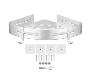 Spares2go Luxury Shower Corner Shelf Storage Rack Bathroom Kitchen Bedroom Caddy Organiser (Brushed Silver)