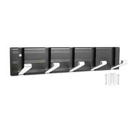 Spares2go Luxury Wall Mounted Coat Rack 5 Hooks Aluminium Retractable Hanging Hook Rail (Black + Silver)