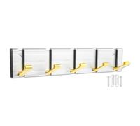 Spares2go Luxury Wall Mounted Coat Rack 5 Hooks Aluminium Retractable Hanging Hook Rail (Silver + Gold)