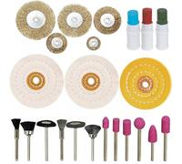 SPARES2GO Metal Cleaning Polishing Buffing Wheel Polish Brass Wire Wheel Drill Kit (27 Piece)