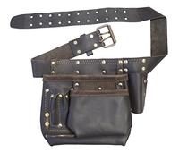 SPARES2GO Oil Tanned Leather Reinforced 6 Pocket Nails Pouch DIY Tool Belt | Multi Pocketed, Strong Double Pin Buckle, Universal Sizing: S - XXXL