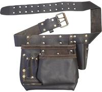 SPARES2GO Oil Tanned Leather Reinforced Multi Pocket Nails Pouch & DIY Tool Bel