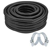 SPARES2GO Pond Hose Corrugated Flexible Filter Pipe Flexi Tube + 2 Clamp Clips (Inner 25mm, 15M)