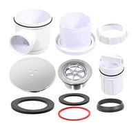 SPARES2GO Shower Trap Base Tray 50mm Plug Cover 40mm 1.5" Drain Waste Kit | 5cm Silver Sluice Dome, Set Includes Seals, Washers, Nuts and Pipe Fixings