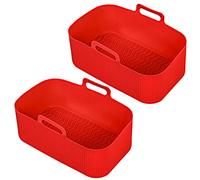 SPARES2GO Silicone Basket for Keplin 9L Dual Zone 8-in-1 Air Fryer Drawer Liner (Pack of 2, Red)