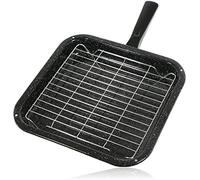 Spares2go Small Square Universal Grill Pan, Rack & Handle for Oven Cookers | Non-Stick Heavy Duty Vitreous Enamel Coating, Detachable Tray & Stand, Long Life Scratch Resistant Finish, 270mm x 285mm